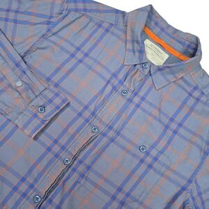 REI Co-Op Shirt Mens Large Blue Orange Plaid Button L/S Flannel Hiking‎ Cotton